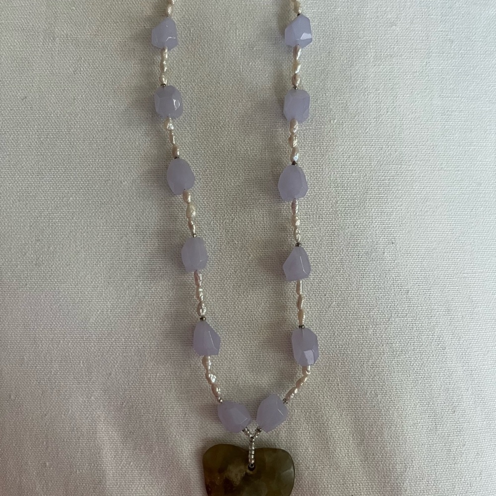 Elegant Lavender and Green Heart Pendant Necklace